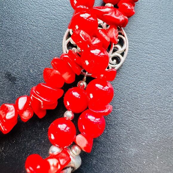 Premier Designs Triple Strands Coral Beaded Necklace over Silver Plated 17-20" - Picture 7 of 9